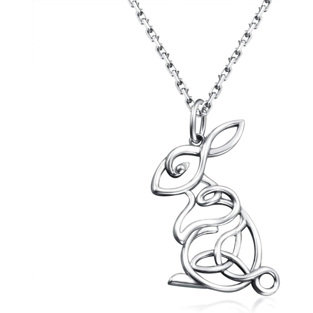 Sterling Silver Celtic Animal Necklace: Fox Bunny Rabbit Dragon Pendant Celtic K